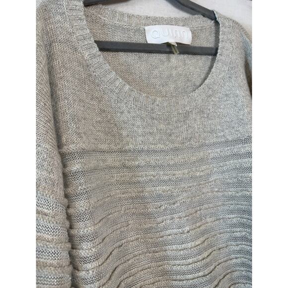 QUINN Light Grey Sweater Sz S Linen Cashmere Ribbed Coastal Grandma - Picture 6 of 6